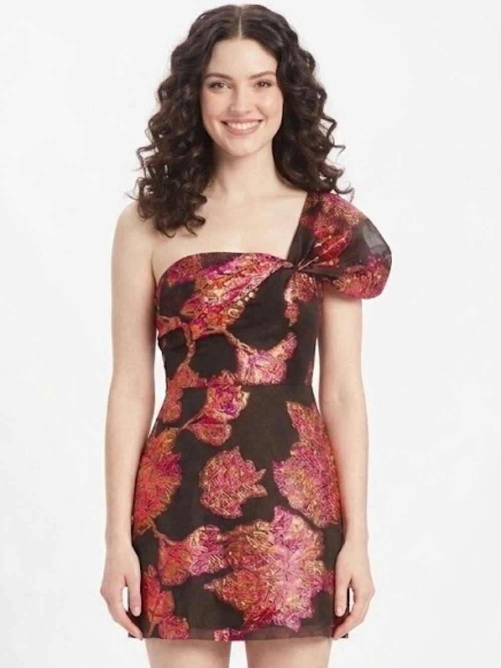 Dress the Population Olive Metallic Floral Jacquard OneShoulder Mini Dress Small